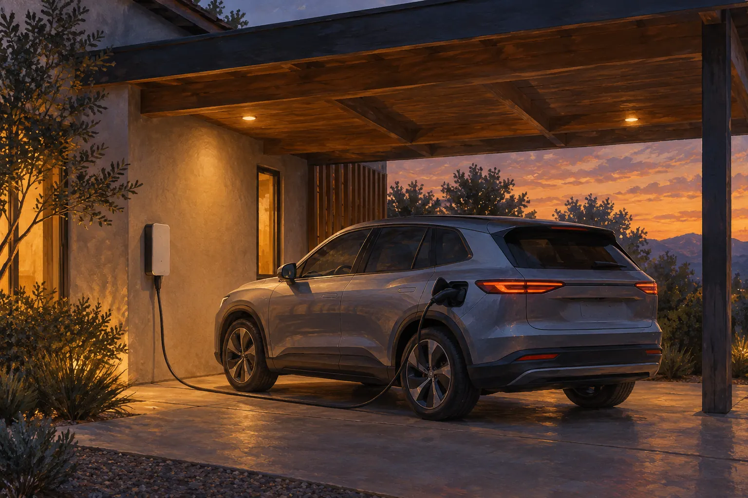 Illustration eines SUV an einer privaten Lademöglichkeit.