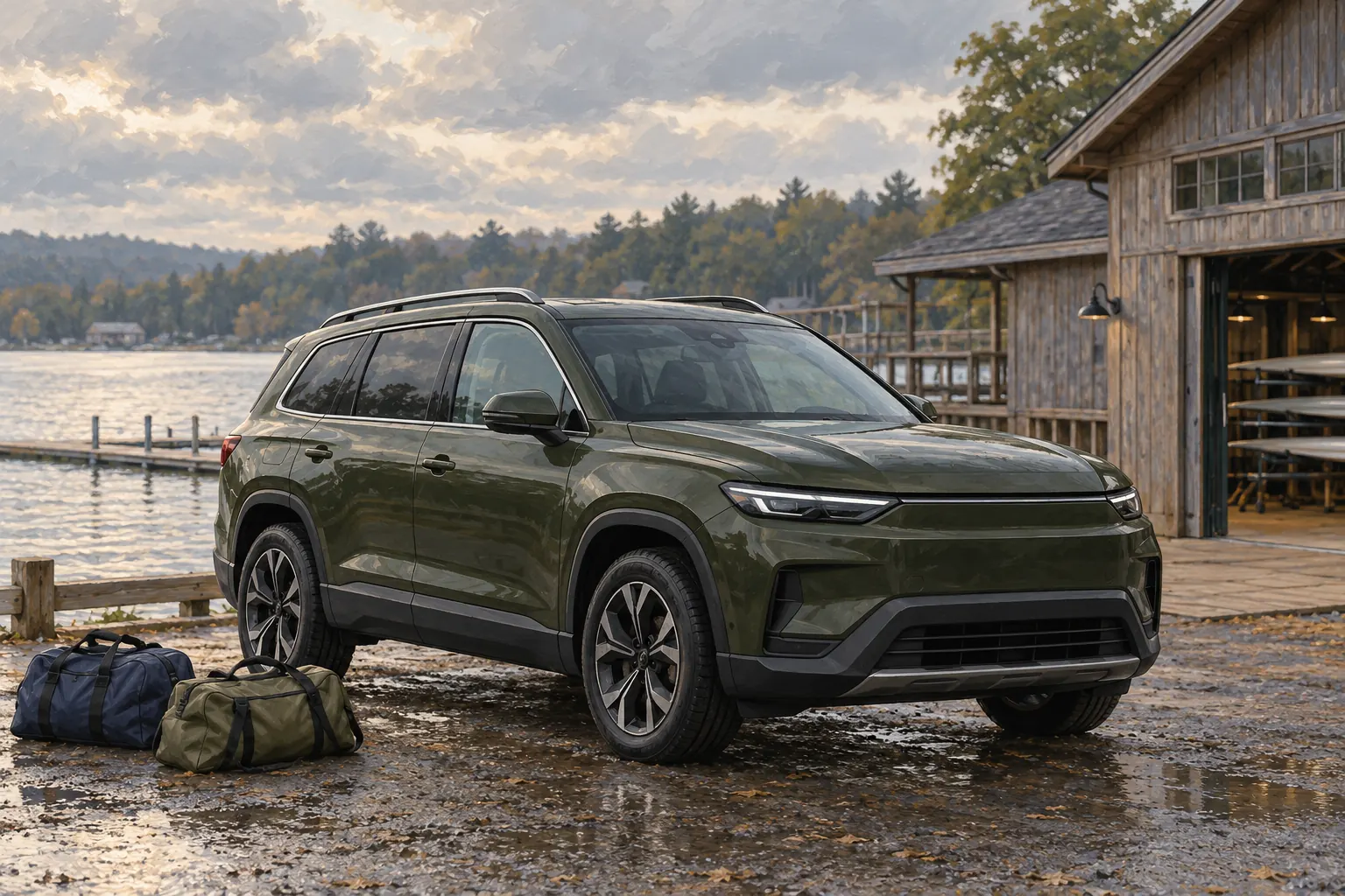 Großes frei gestaltetes SUV an einem Bootshaus.