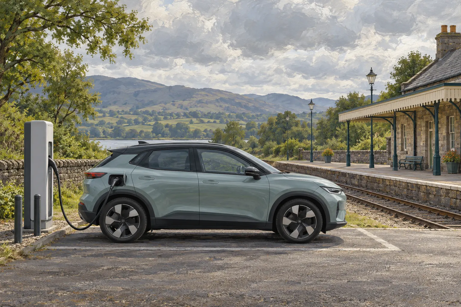 Kleines Elektroauto beim Zwischenladen.