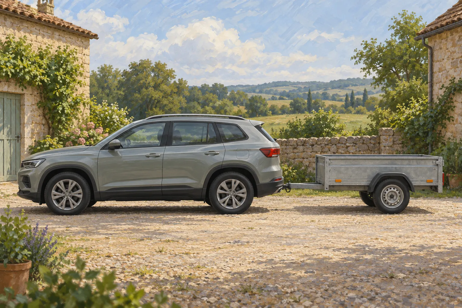 SUV und kleiner Anhänger als Motiv für den Lastvergleich.